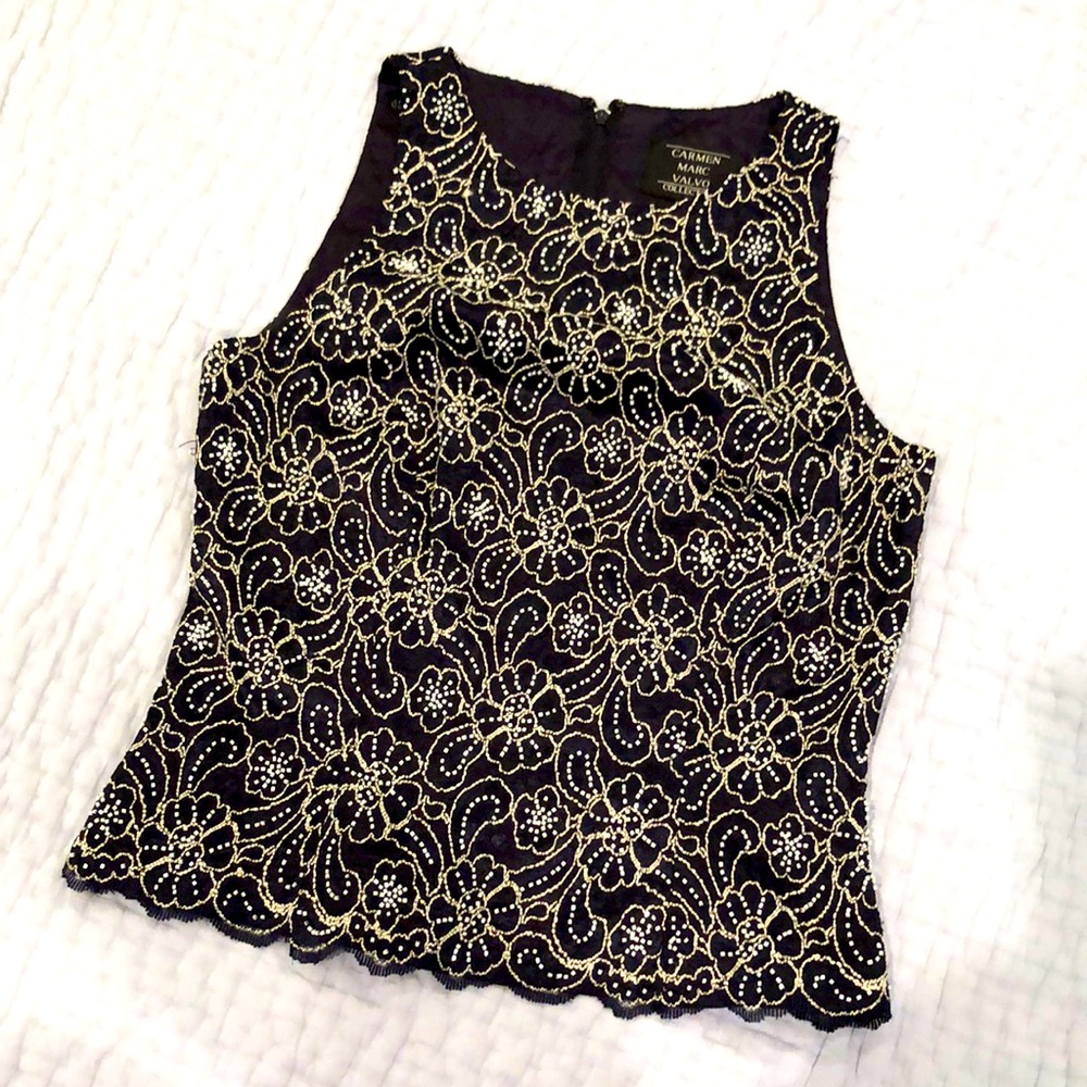 Sleeveless Navy Blue Beaded Bodice - Fitted Sz 4
